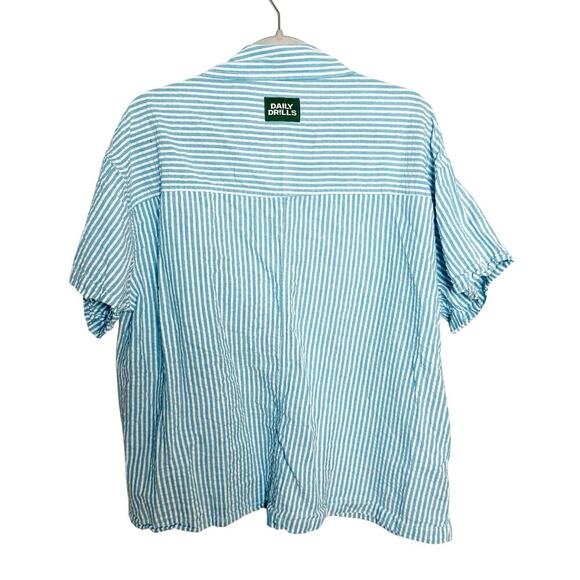 Daily Drills Seersucker Striped Cotton Top Short Sleeve Blue White Size XS / S - Picture 4 of 5